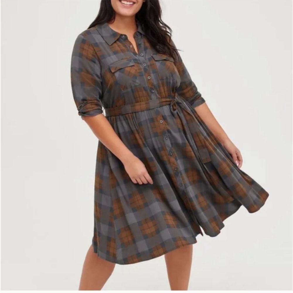 Outlander The Series For Torrid Tartan Plaid Challis Shirt Dress Size 1 (1X)